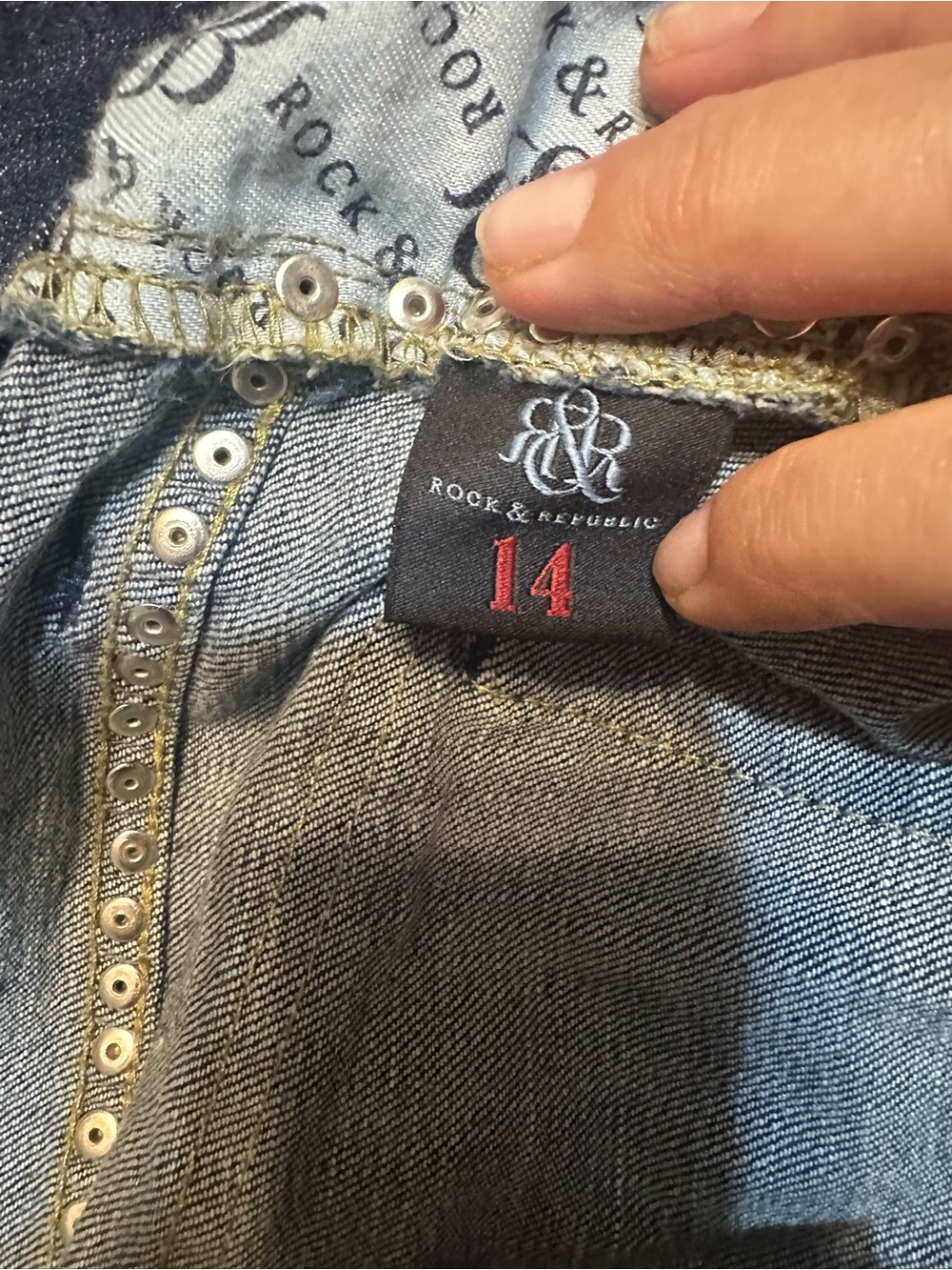 Rock & Republic Kasandra Dark Blue Flare Jeans with Stud Trim Size 14 - Picture 8 of 12